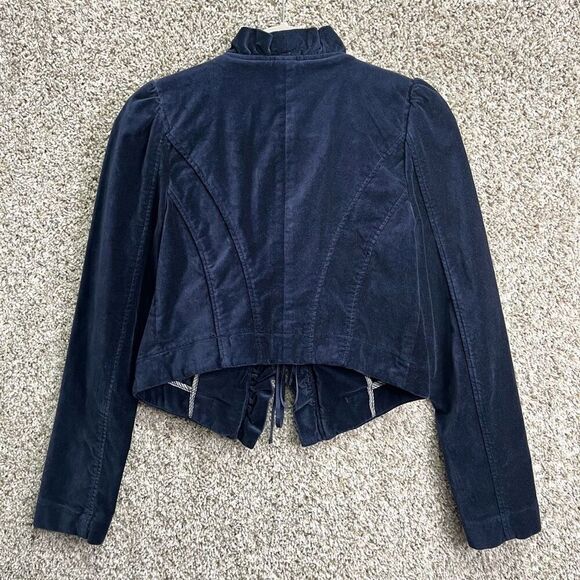 Leifsdottir Jacket Women’s 4 Anthropologie Maude Dark Blue Velvet Ruffle Trim Bl - Picture 4 of 9